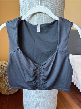 FP Movement by Free People Black Ruched Front Crop Tank